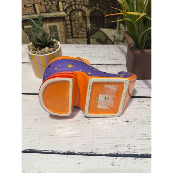 Ceramic Halloween Witch Boot Planter/Vase Purple & Orange - Picture 7 of 8